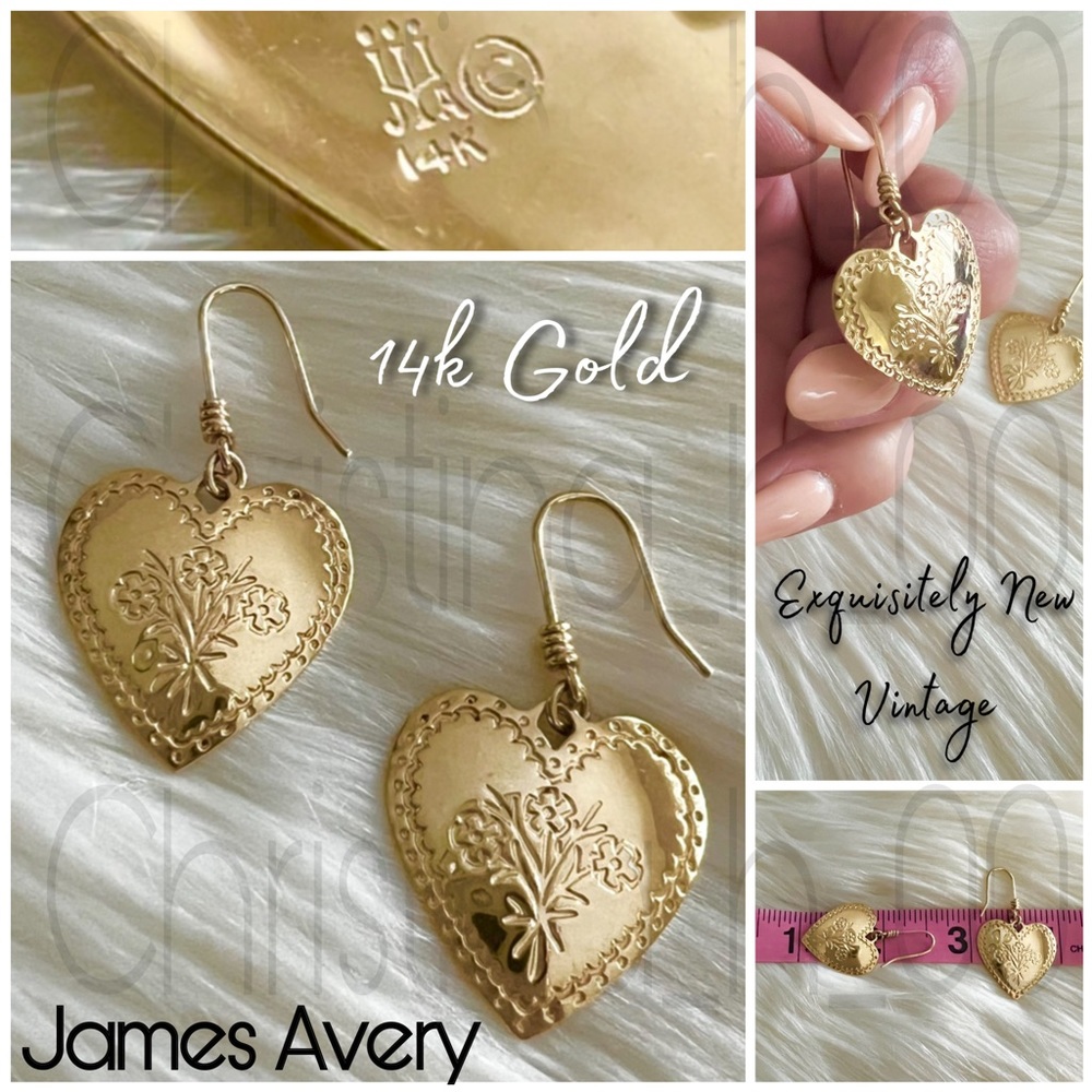 14k gold RARE embroidered heart James Avery earrings flower bouquet